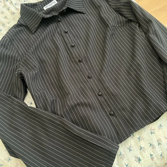 Princess Polly Charcoal Pinstripe Button-Down Shirt - Picture 2 of 5